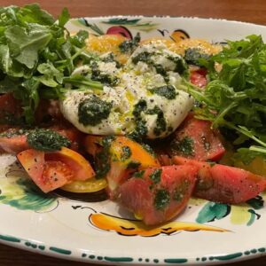 Sheldon’s Heirloom Tomato Salad with Burrata Cheese & Basil Oil