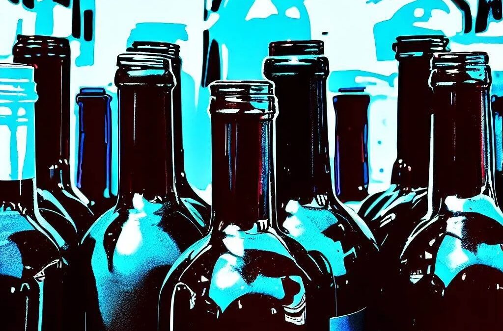 photo of wine bottles with blu pop art effect