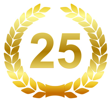 Golden Laurel wreath with the number 25 in the center.